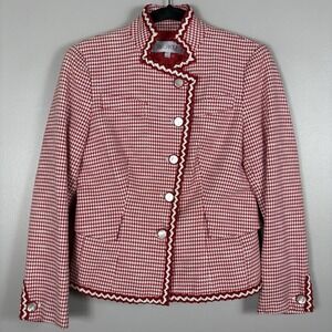 VTG Worth Women's 4 Red White Houndstooth Contrast Trim Lined Off Center Jacket